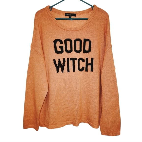 State Of Mine Orange And Black "Good Witch" Crewneck Sweater, Size XXL - Picture 3 of 7